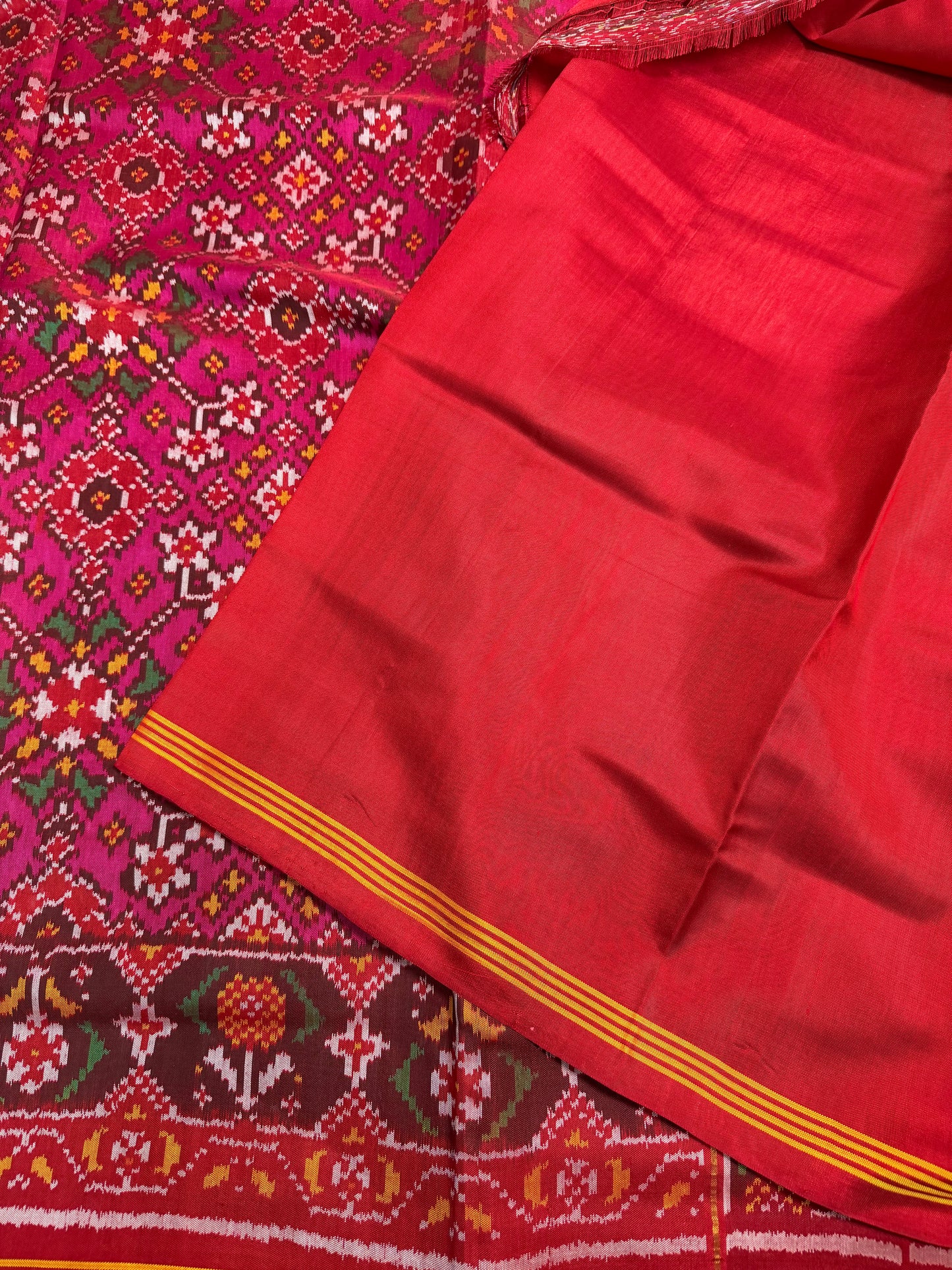 Pink navratan single ikat patola silk saree