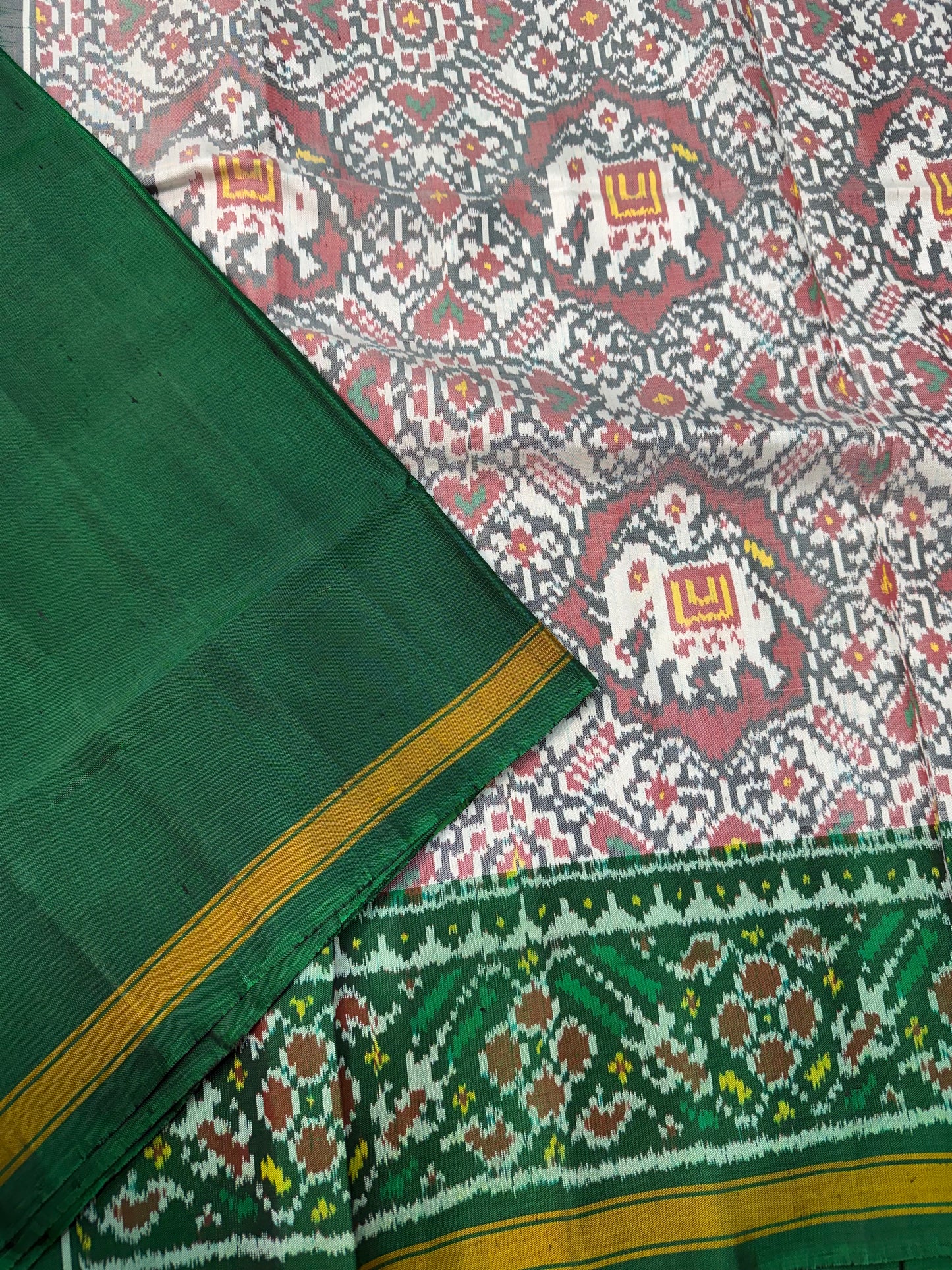 White Elephant figure single ikat patola saree