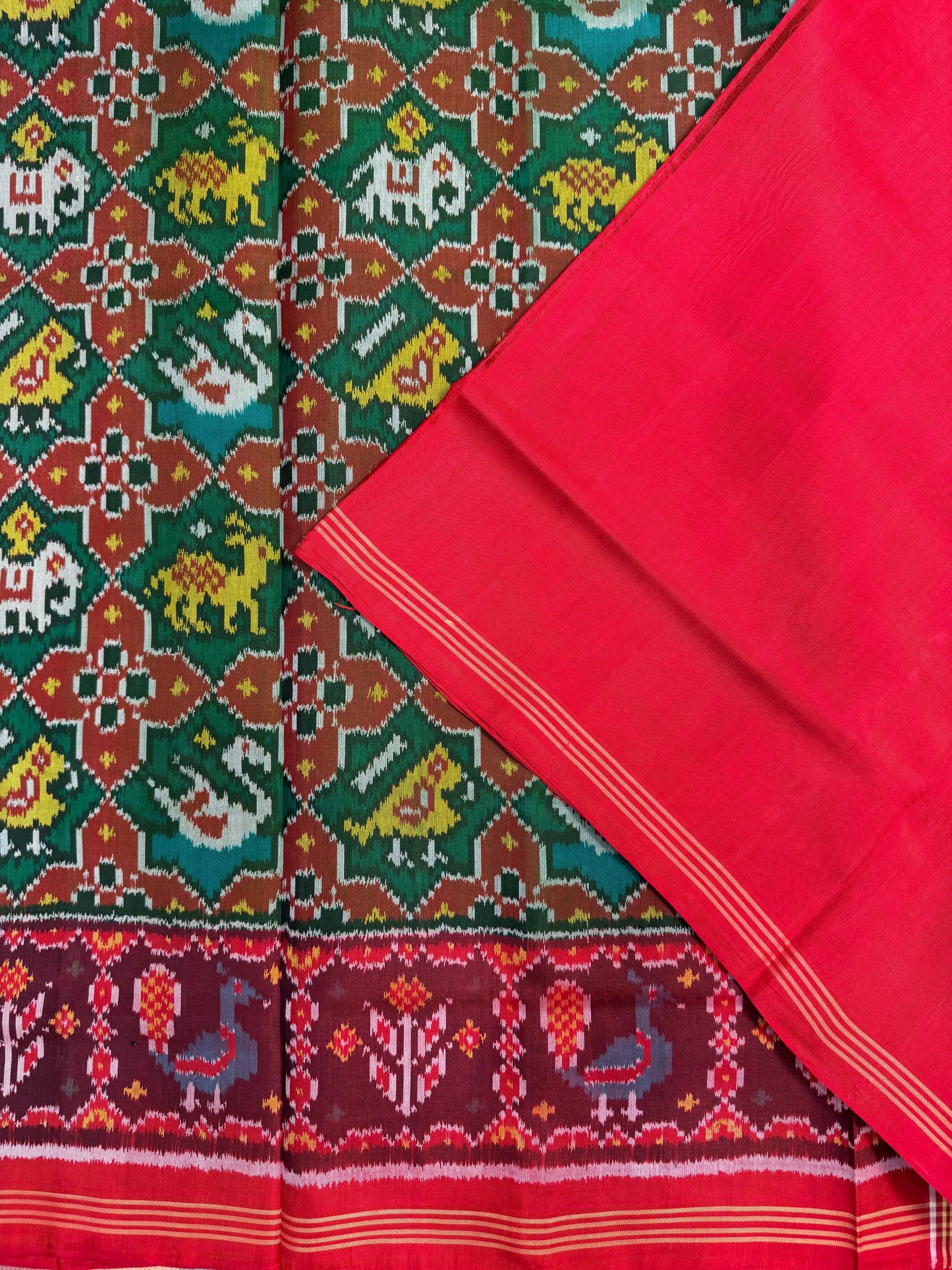 Green narikunj single ikat patola silk saree