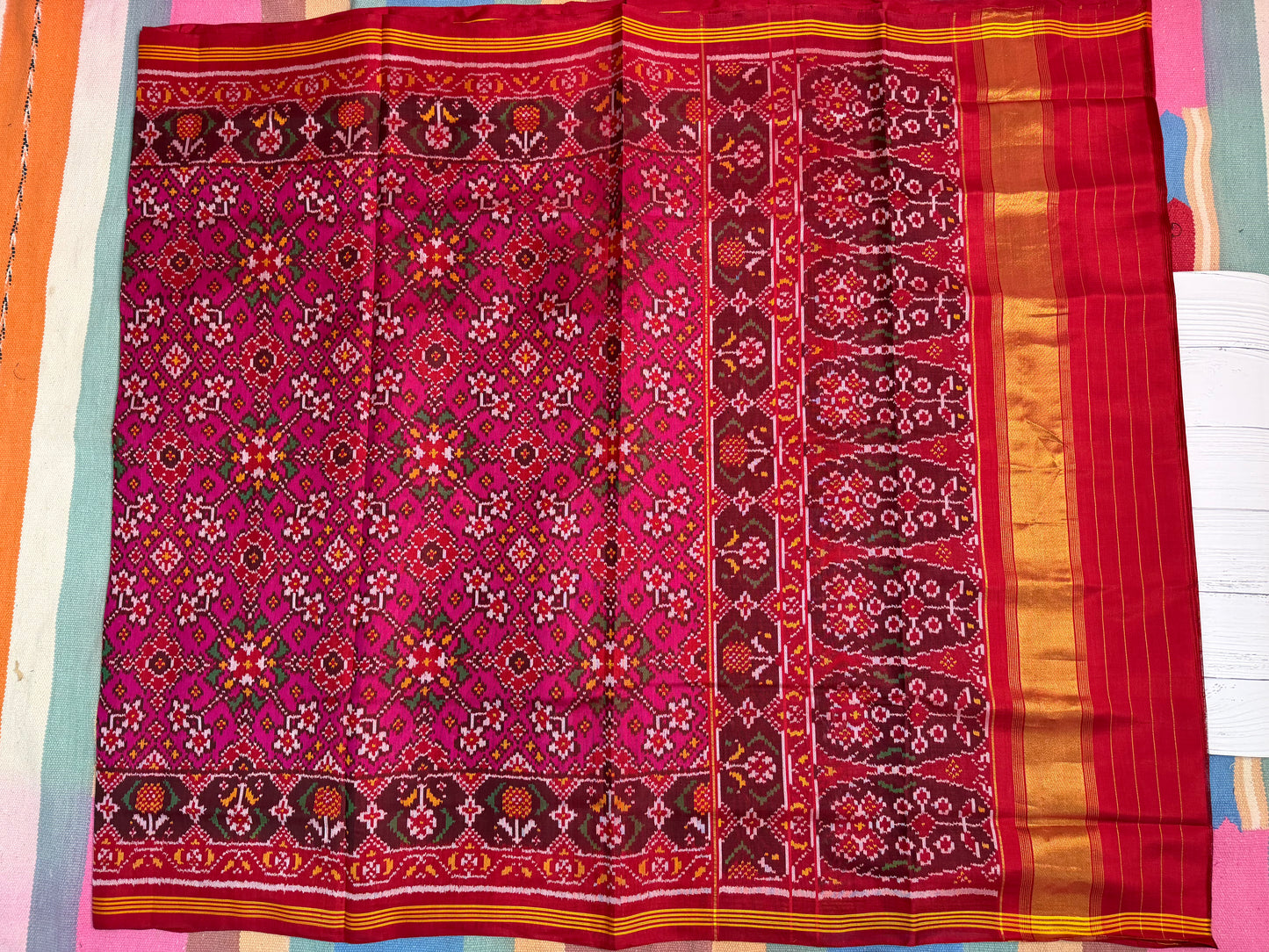 Pink navratan single ikat patola silk saree