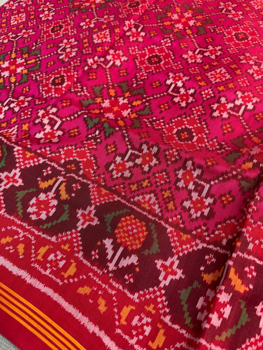 Pink navratan single ikat patola silk saree