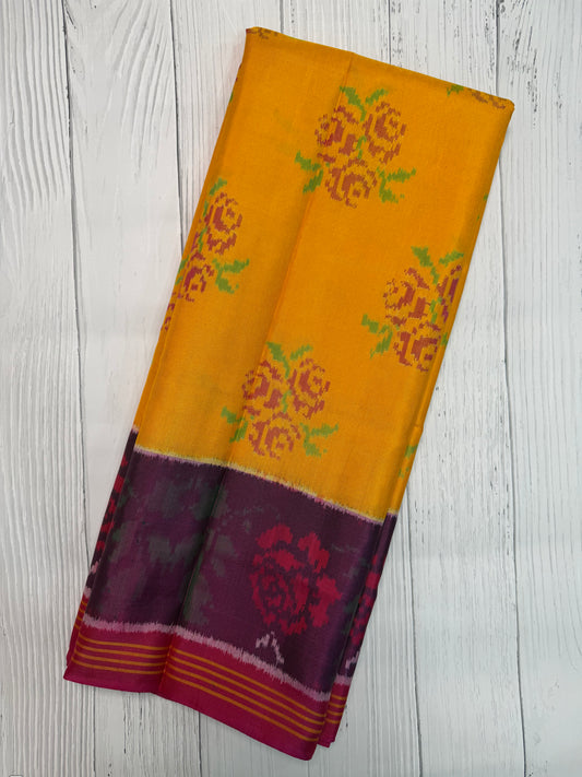 Mustard Flower design Single ikat patola saree