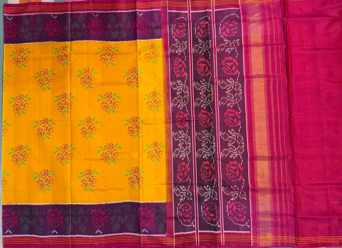 Mustard Flower design Single ikat patola saree