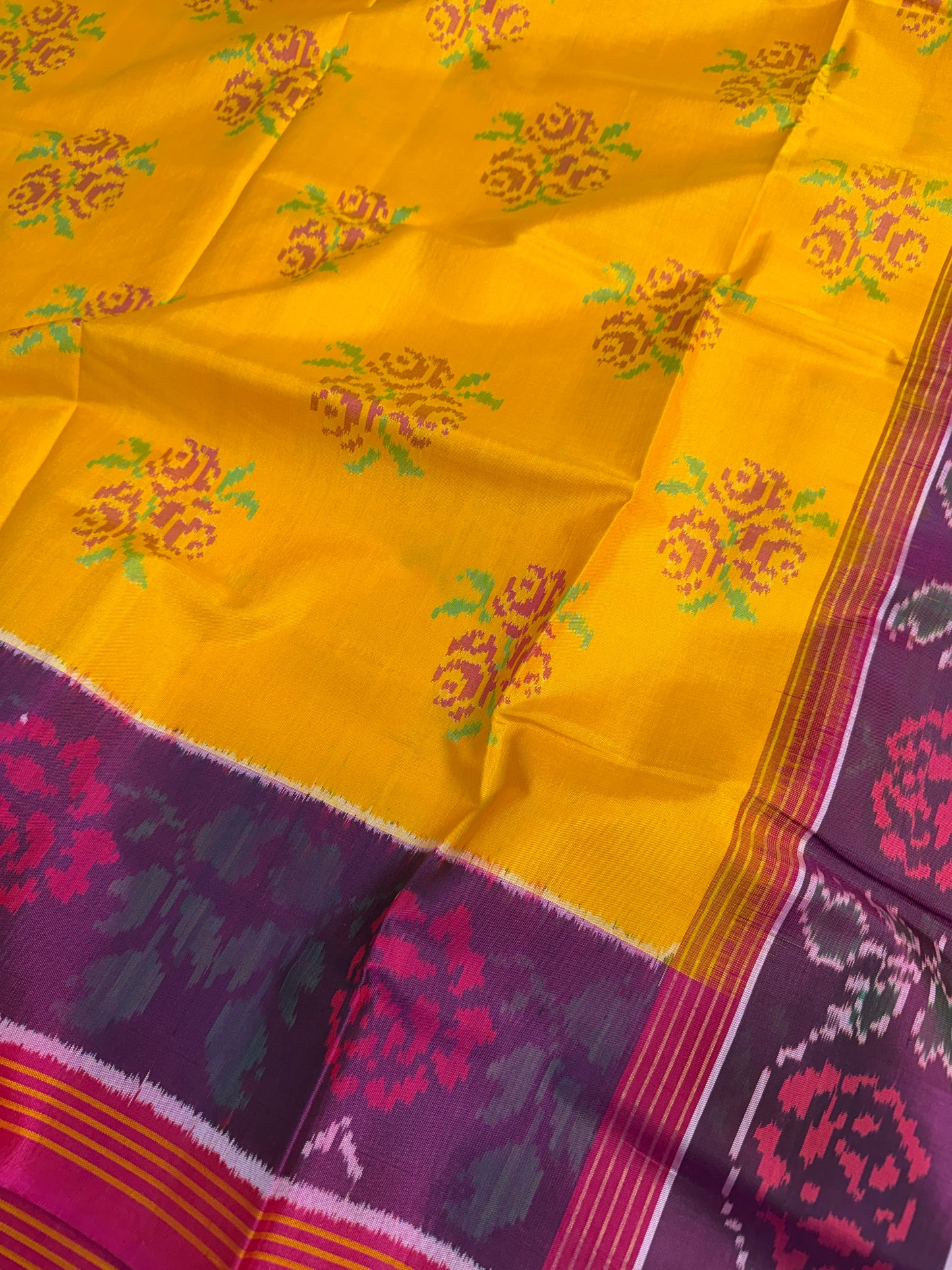 Mustard Flower design Single ikat patola saree