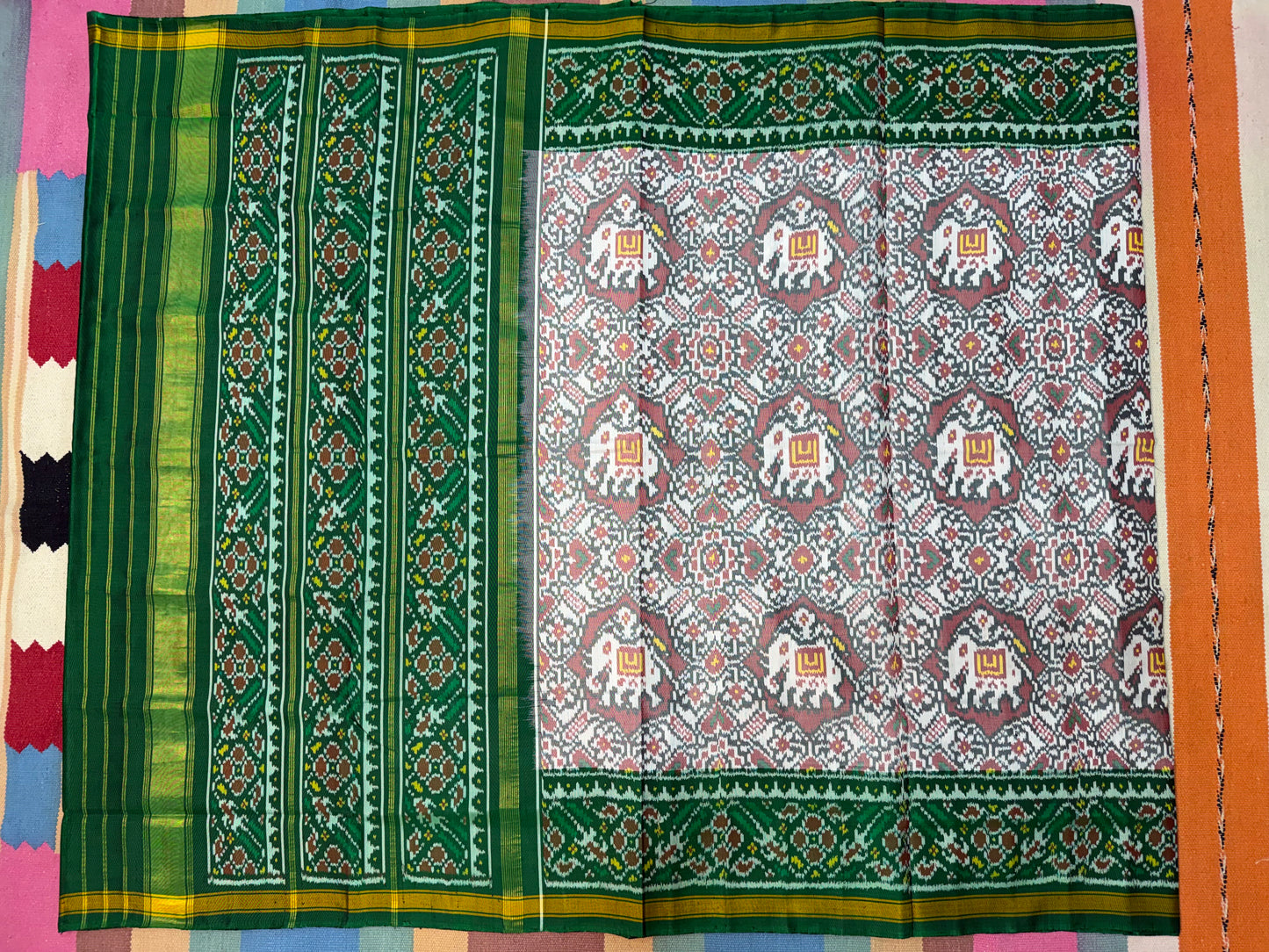 White Elephant figure single ikat patola saree
