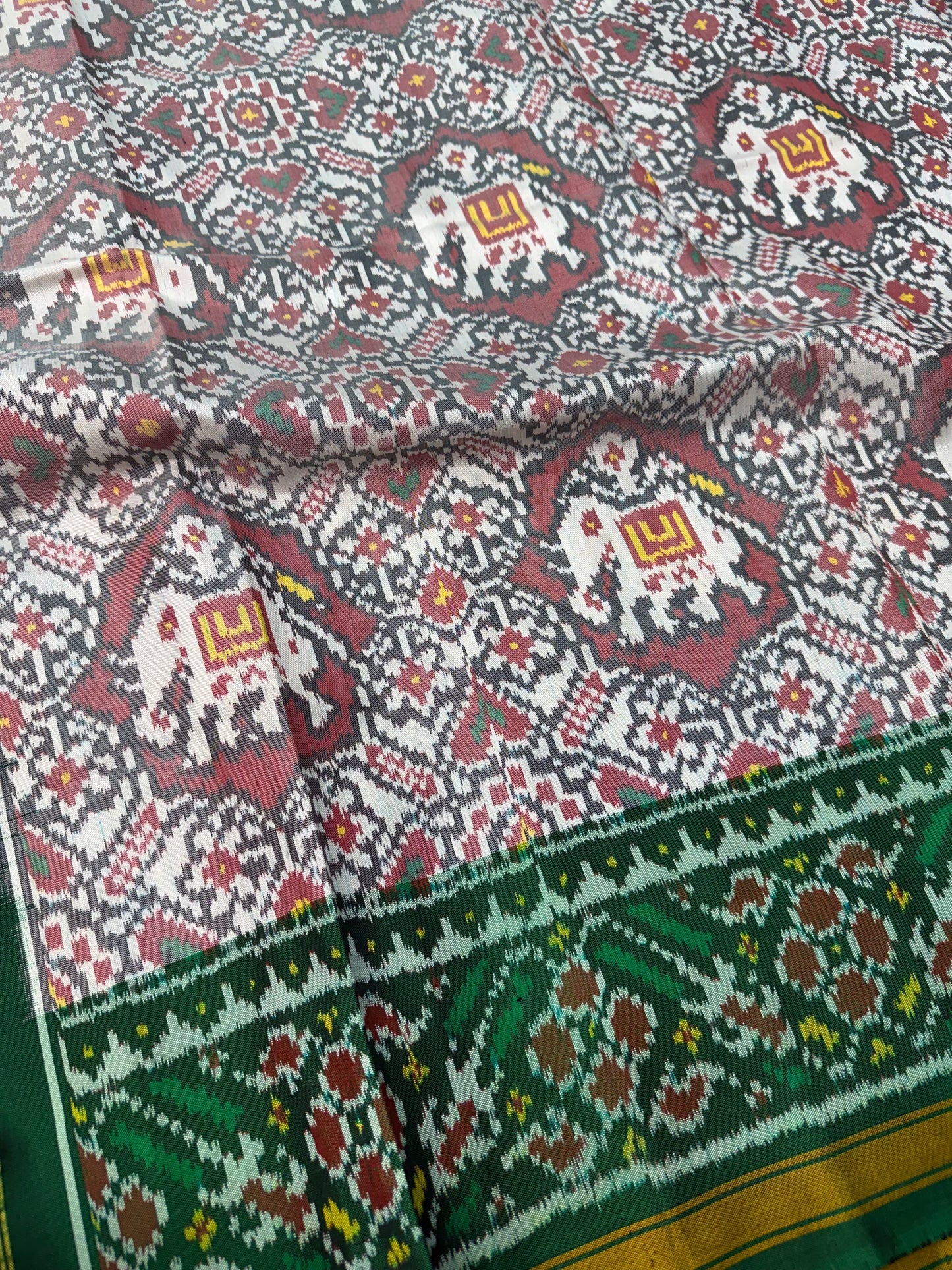 White Elephant figure single ikat patola saree