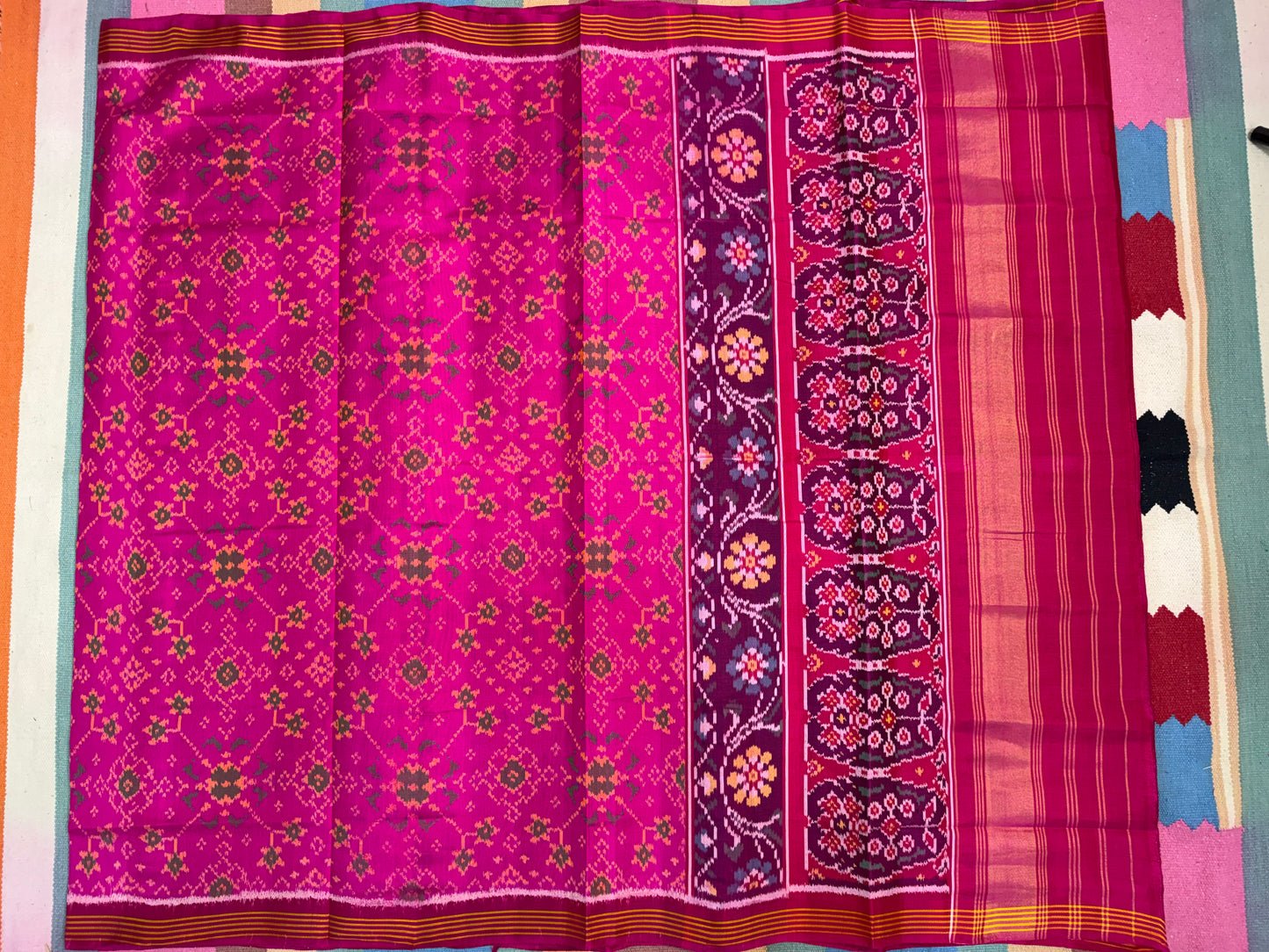 Pink navratan single ikat patola silk saree