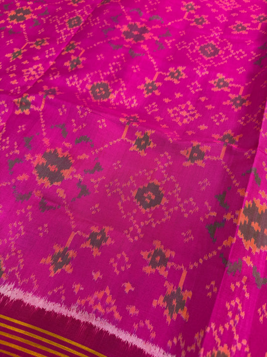 Pink navratan single ikat patola silk saree