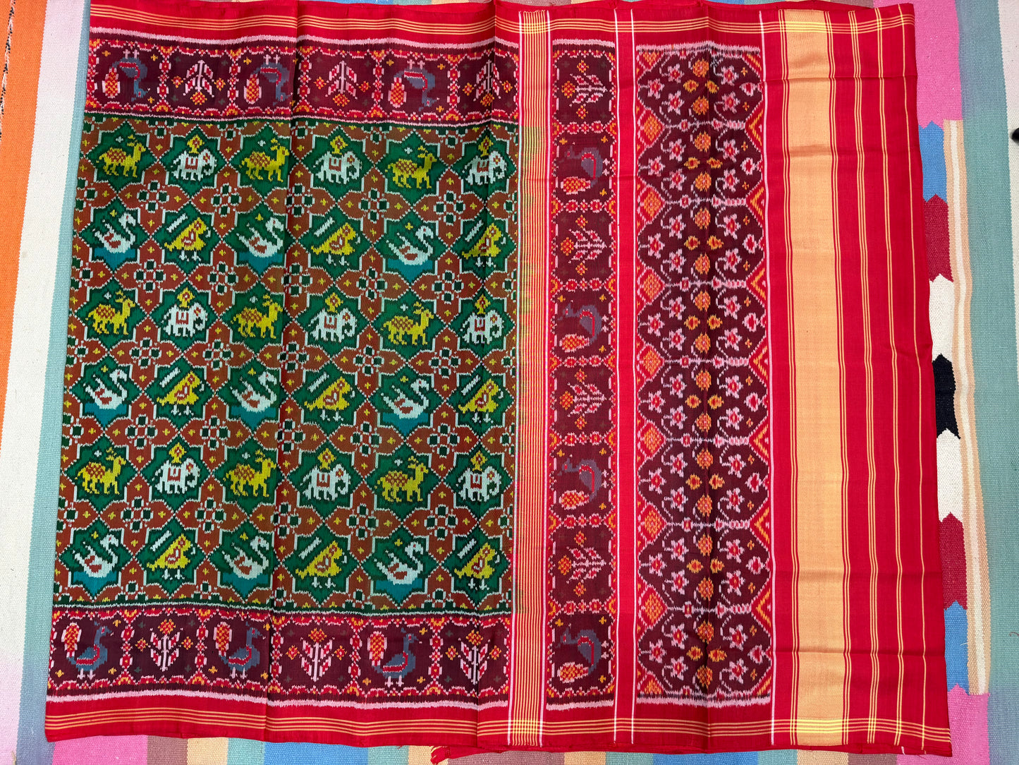 Green narikunj single ikat patola silk saree