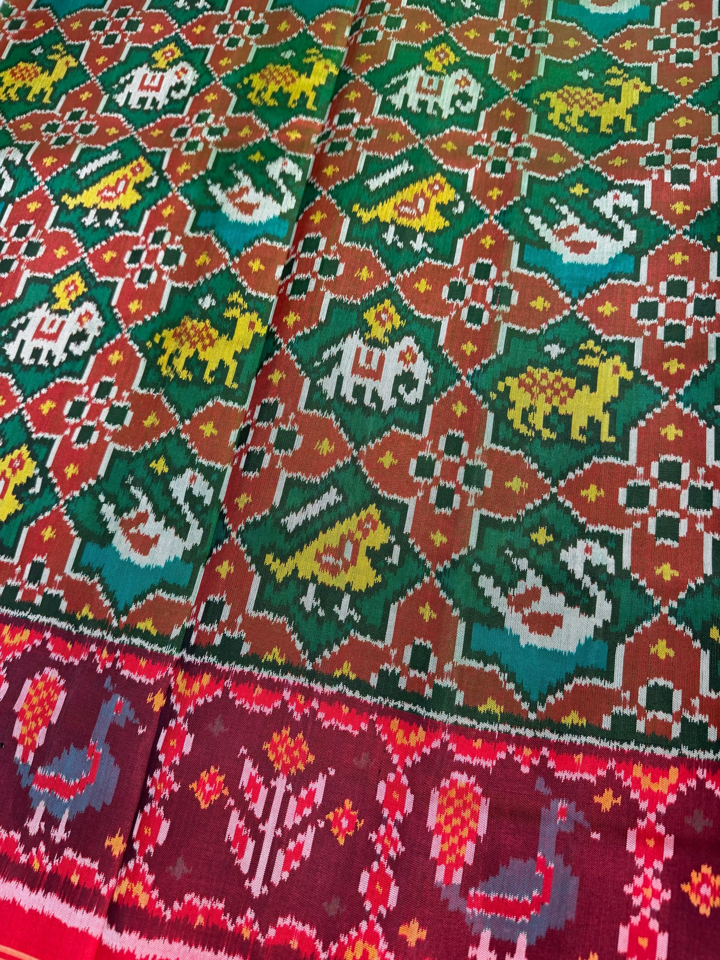 Green narikunj single ikat patola silk saree